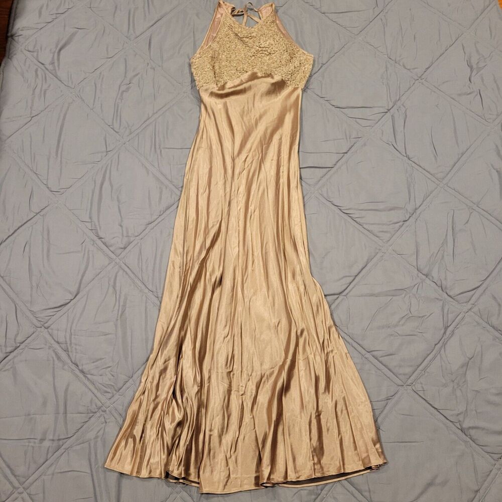 Blondie & Me By Linda Bernell‎ Gold Evening Gown Size 9-10 Rayon & Acetate